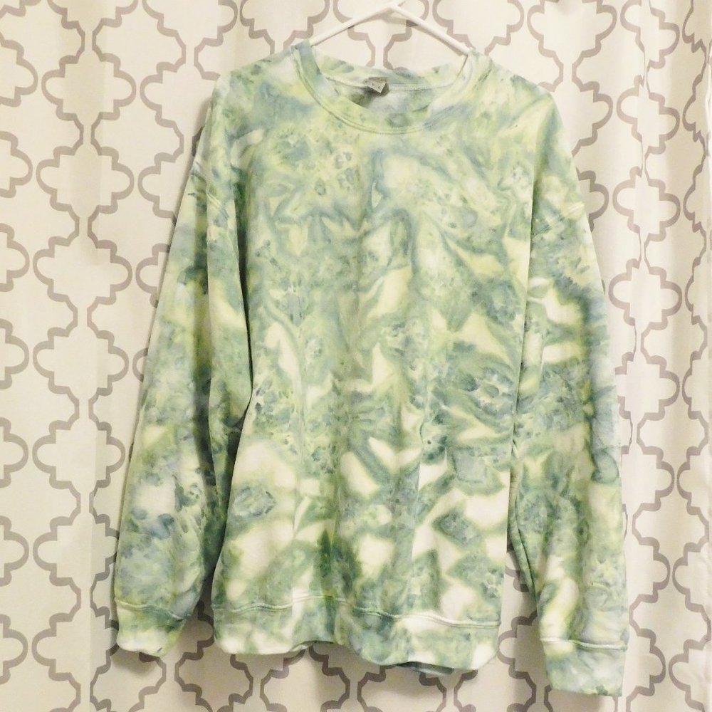 Handmade Green & Yellow Tie Dye  Crew Neck Sweatshirt -  Unisex/L